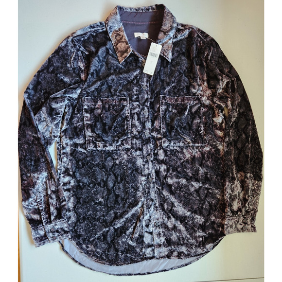 NWT Anthropologie The Hadley Relaxed Velvet Buttondown Shirt Sz S Grey #8A506 - Picture 2 of 9